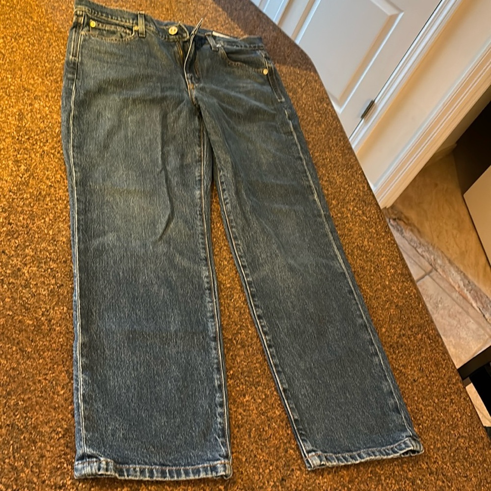 AYR Dark Blue Cropped Straight-Leg Jeans